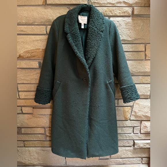 Anthropologie Hutch Colorblocked Sherpa-Trimmed Coat Green XS - Picture 3 of 14